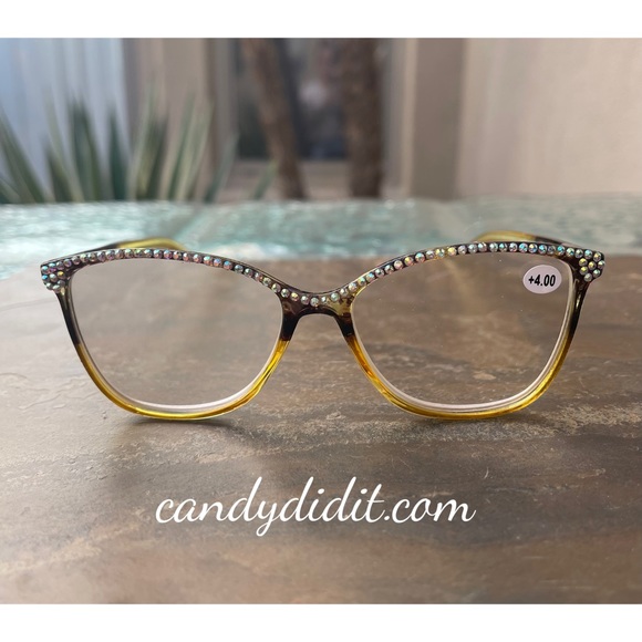 NWT Candy Did It! Handmade Amber & Black Crystal Bling Reader Glasses 4.00 STG - Picture 3 of 8